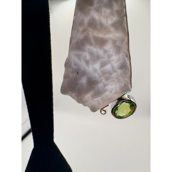 Sterling Silver Light Purple Druzy Agate Peridot 2" Pendant - Picture 12 of 16